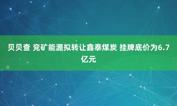 贝贝查 兖矿能源拟转让鑫泰煤炭 挂牌底价为6.7亿元